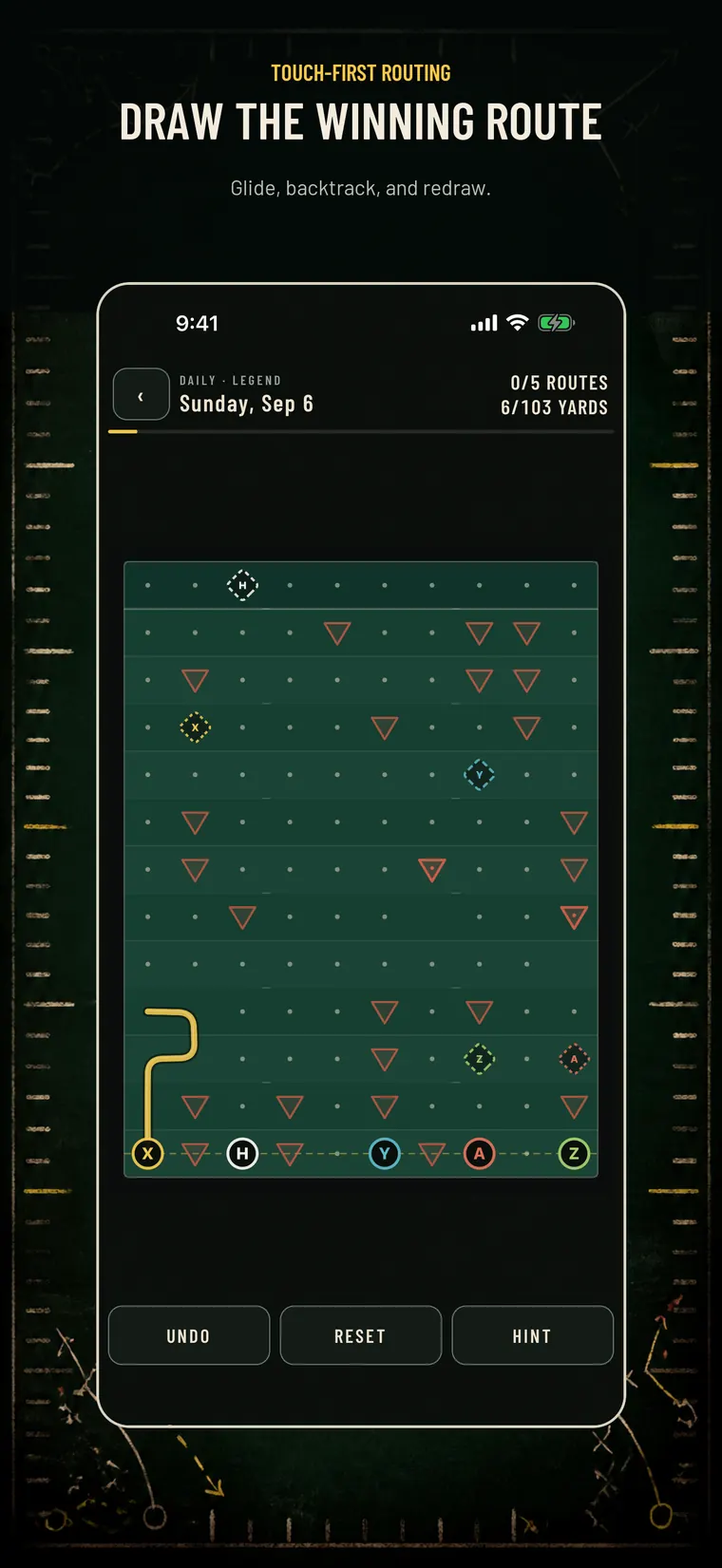 ROUTE iPhone gameplay showing drawn paths between receivers and targets