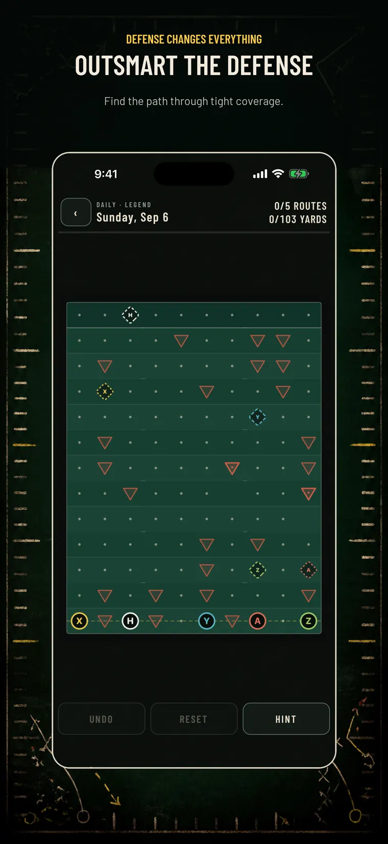 ROUTE field with defender obstacles